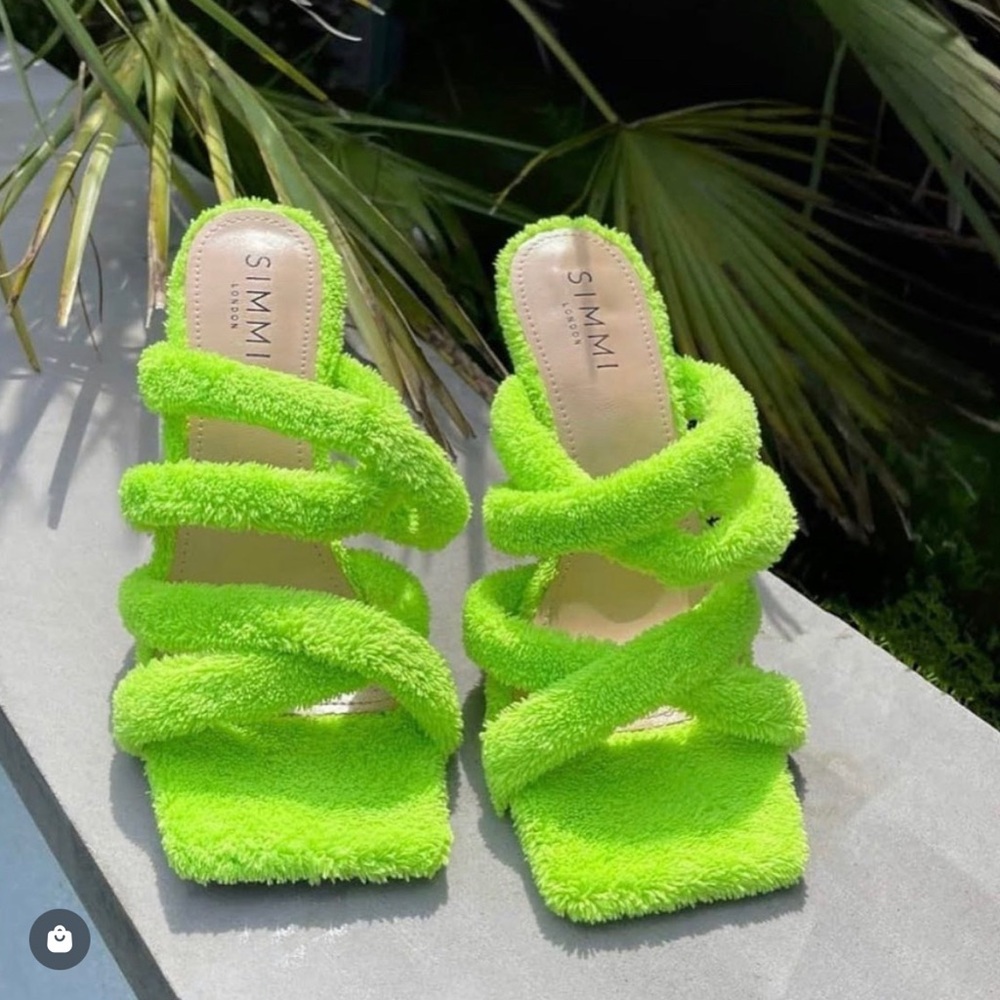 PALMA GREEN TOWEL CROSS STRAP HIGH HEEL MULES